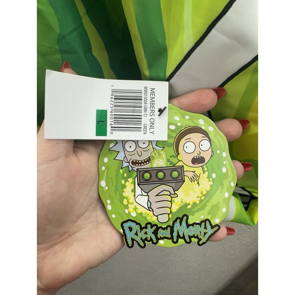 Members Only Jacket Size Large Adult Swim Rick and Morty Green Zip Up NWTs - Picture 3 of 13